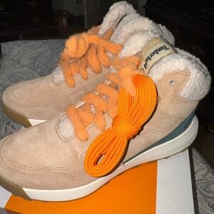 Timberland Tan and Orange High-Top Boots